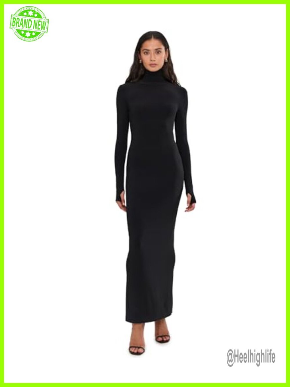 Turtle Neck Maxi Dress Long Sleeve Bodycon Fitted Formal